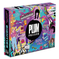 Eighties 1000 piece jigsaw puzzle box by Plum Puzzles, retro 80s collage artwork with neon, arcade games and cassette tapes