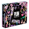 K-Pop 1000 piece jigsaw puzzle box by Plum Puzzles, colourful collage artwork with idols and neon stage icons
