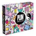 Nineties 1000 piece jigsaw puzzle box by Plum Puzzles, Y2K collage artwork with Tamagotchis and dial-up internet icons